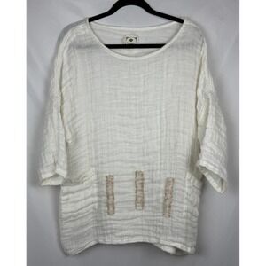 Namsar Gauze Tunic Top Womens One Size White Boho Lagenlook Pocket Blouse Eco